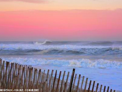 Heavy surf on a beautiful evening at the beach in Montauk, NY